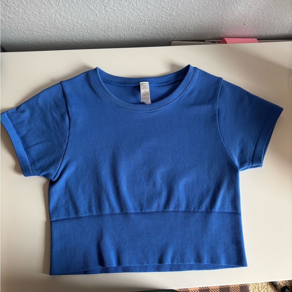 aerie Blue Short Sleeve Crop Top